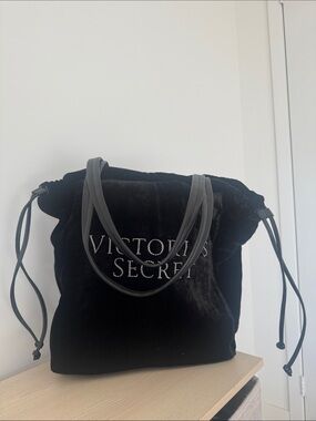 Victoria's Secret Black Velvet Drawstring Tote